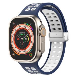 สายยืดกีฬาสำหรับนาฬิกา Apple Ultra 2 49มม. 45มม. 41มม. 44มม. 40มม. 42มม. 38มม. สายซิลิโคนสองสีแถบแม่เหล็กสำหรับนาฬิกา Apple Ultra Series 9 8 SE2 SE 7 6 5 4 3 2 1