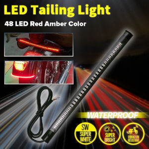 Motorcycle Light Bar Strip Tail Brake Stop Turn Signal License Plate Light Red Amber Color