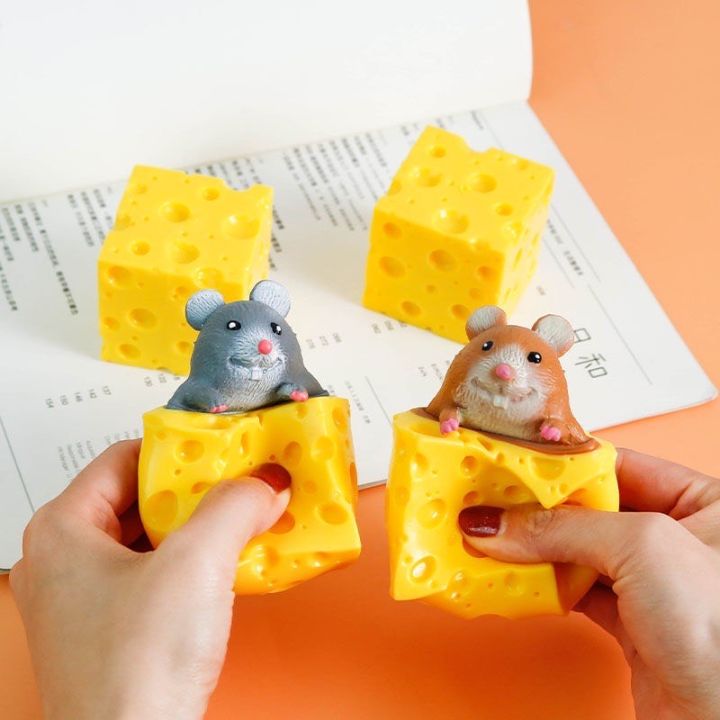thumbnail image 2 of Cute Cheese Mouse Squeeze Stress Relief Toys TPR Elastic Cheese Spoofs Prank Decompression Squishy Toys 2 of 10