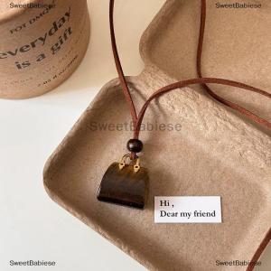 [COD] SweetBabiese Creative Alloy Bag Necklace Adjustable Brown Leather Rope Sweater Chain Fashion Luxury Sweater Necklace Jewelry For Women