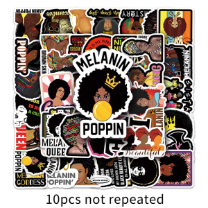 50PCS Inspirational Black Girl Cartoon Sticker Decorative Luggage Laptop Bicycle Waterproof Sticker