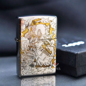 Bật Lửa ZIPPO Chính Hãng  Zippo Đồng Nguyên Khối  Bản Armor Quan Vũ (Tặng chai xăng Mini + Đá Tim). Hộp Hột Quẹt Xăng Đá Zippo.