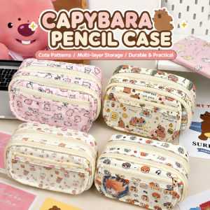 Capybara Pencil Case Zipper Pouch Multi Compartment Large Storage Cute Kawaii School Supplies