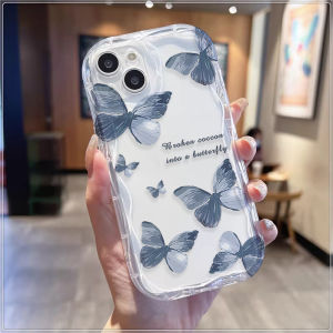 Blue butterfly Compatible for IPhone 15 Plus 11 14 13 12 15 Pro Max XR X XS Max 15 7Plus 8plus Wavy Curved Edge