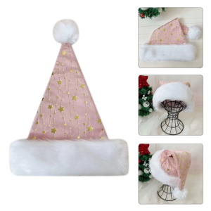 Adult Santa Hat with Golden Star for Holiday Comfort Liner Christmas New Year Symbol Cap with White Brim