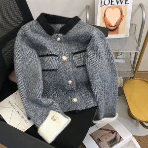 ali9 เสื้อสเวตเตอร์คาร์ดิแกนสไตล์ชาแนลคอปกหนาพิเศษสำหรับฤดูใบไม้ผลิและฤดูใบไม้ร่วงสำหรับผู้หญิง