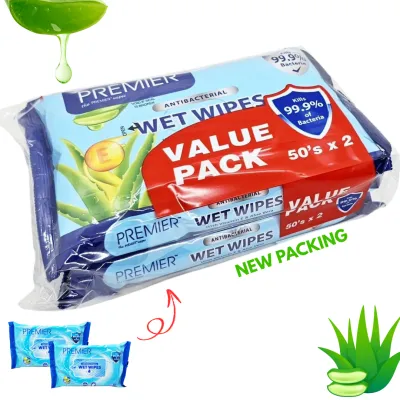 Premier Sanitizing Wipes Tissue (50 Sheets X 2PKT) / Antibacterial Wet Wipes 杀菌消毒湿纸巾