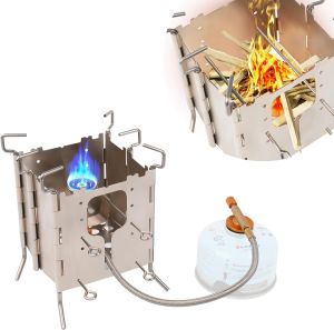 LZD Hotdevil Camping Solo Stove Stainless ALL-Fuel Folding Backpacking Stove Single Burner Portable Butane Fuel Stove on Propane Gas Fire Wood Charcoal for Outdoor Cooking Picnic BBQ Grilling Survival Kit