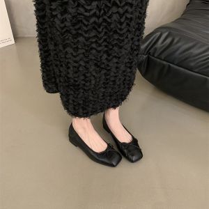 Free Shipping New Flat Ballet Shoes 2026 Spring Collection Black Perfect With Skirts Grandma Shoes-Inspired Square Toe With A Bow WomenS Flats