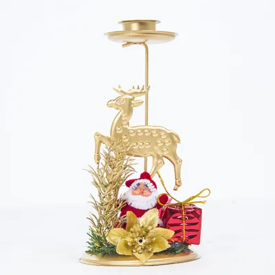 Santa Claus Snowflake Star Christmas Candlestick Iron Candle Ornament Gift Desktop Metal Candle Holder for Xmas Table Decoration