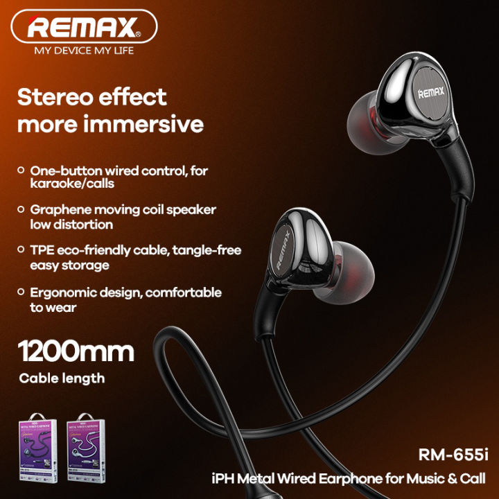 Remax Metal Wired Earphone For Music&Call Stereo Effect RM-655 ...