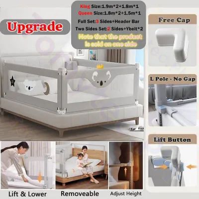 Baby Bed Fence Adjustable & Safe Breathable Mesh Non-Toxic Materials in1.4m/1.5m/1.8m/1.9m/2.0m