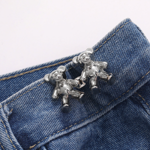2Pcs Detachable Metal Bear Tighten Waist Button for Women Skirt Pant Jeans Adjustable Waist Clip Metal Pins Clothing Accessories