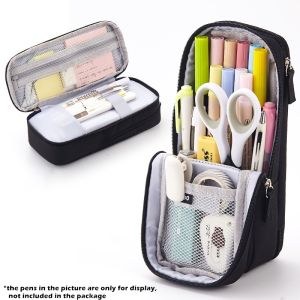 1pc Pen Bag Pencil Case Two Layer Foldable Stand Fabric Phone Holder Storage Pouch for Stationery Office School