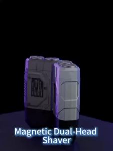Magnetic Double Blade Electric Shaver for Men MechPunk Style Rechargeable LCD Display