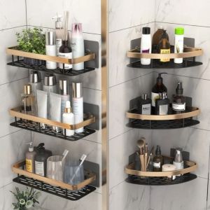 JAYNEBIO No Drill Bathroom Shelves Aluminum Wall Mount Corner Shower Shelf Multi-function Shampoo Storage Rack Shower Organizer Kitchen