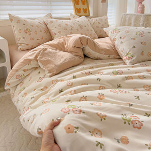 a Super Soft Washed Cotton Four-Piece Bedding Set Duvet Cover Student Dormitory Bedding Three-Piece Set Fresh Style insLZD