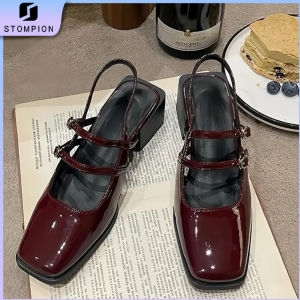 STOMPION Leather Mary Jane shoes for women square toe Classy heels for women Loafers For Women Thick-Heeled Summer Walking Shoes