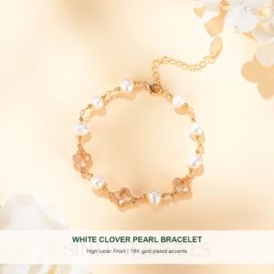SINLISH Elegant Pearl Bracelet Natural Freshwater with White Crystal Korean Trendy Jewelry