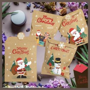 [Carmelun] 24pcs Kraft Paper Bags Envelope Christmas Gift Bags With Stickers Candy Cookie Packaging New Year Party Favor Bags DIY