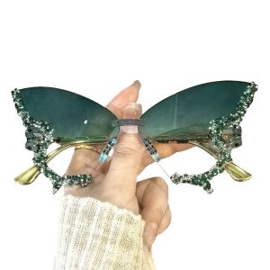 XUANY Vintage Style Butterfly Sunglasses UV Protection Luxury Design Rimless Sun Glasses Style Rhinestone Decoration Cat Eye Eyewear Party Wear