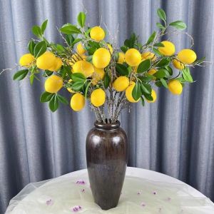MIRELINA Lemon Fruit Artificial Lemon Branch Green Leaves Realistic Design Faux Lemon Plant  Luxury Look Yellow Lemon Bouquet Home Decor