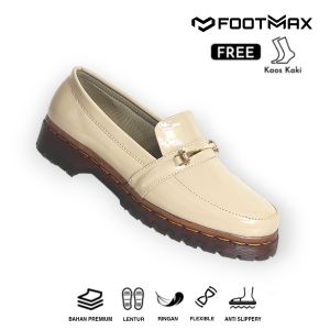 Sepatu Docmart Wanita Cream Kilap Sepatu Wanita Loafer Slip On Sepatu Kerja Wanita Casual Formal Termurah