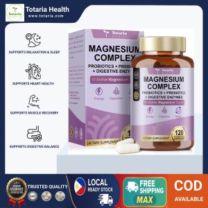 Totaria 10-in-1 Magnesium Complex 273mg with 100B CFU Probiotics & Digestive Enzymes 120 Veg Caps - High Absorption Supplement for Sleep Muscle & Gut Health