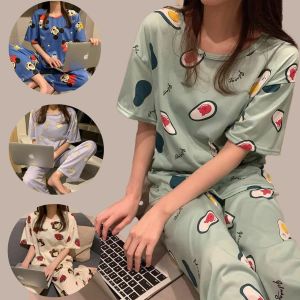 CP Mall [New Arrival] [Ready Stock] Women Lady Premium Quality Comfortable Qmilch Milk Fabric [Cartoon Printed] Baju Tidur Malam Wanita Pyjamas Set with Long Pant Sleepwear Nightwear Pajamas Dengan Seluar Panjang [M to Size 2XL] - S1271 (with 10 design)