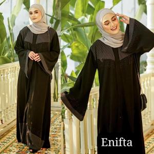 New Abaya Hitam Simpel mix Black Swarosli mix Motif Salur Dubai Enifta