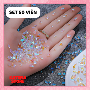 [MÀU THẬT NHƯ VIDEO] SET 50 viên đá chân bằng đính trang trí móng tay aurora 3D trong suốt lấp lánh