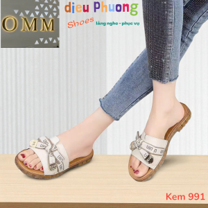 [Size 36 Đến 40] Dép Quai Ngang Da Thật MinMin Chinh Hãng OMM Đế Dẽo Fulbox 991 Shop Diều Phương