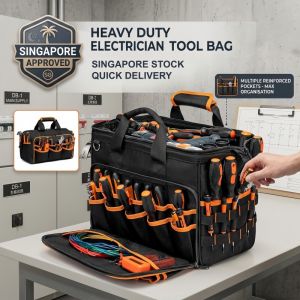 Heavy Duty Open Face Electrician Tool Bag Multi Pockets Hardware Tool Organizer with Adjustable Shoulder Strap Wear-resistant Oxford Fabric for Repair Work