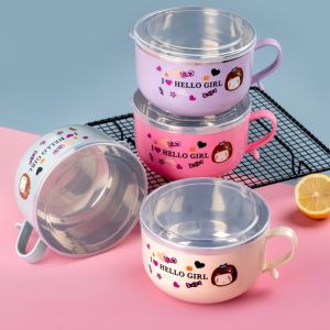 Ca ăn mì inox HiLOGI có nắp đậy dung tích 1000ml có tay cầm chống nóng ly ăn mì nấu được trên bếp từ