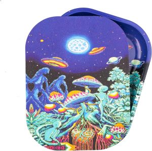 Rolling Tray Decorative Tray with Magnetic LidSmooth Rounded Edges Double-Sided PrintingPerfect Storage for Home Or On The go Unique Gifts for Hippie Friend 7" X 5.5"Purple Alien