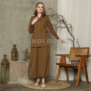 Blazer Wanita Baju Kerja Kantor Seragam PDH PNS Pemda Dinas Guru ASN Wanita Setelan Rok A Kode 7010 Warna Pemda Aceh Khaki Tua Gelap Coklat Tua Gelap