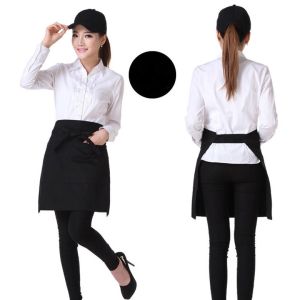 Half Short Waist Apron Solid Color Waterproof Anti-oil apron with Pockets Household Cafe Kitchen Half Apron