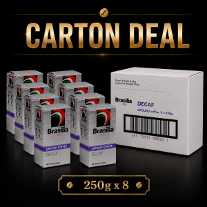 Carton Deal - Brasilia Coffee Ground Brick Pack Decaf 250g x 8 Units 100% Arabica Coffee Powder