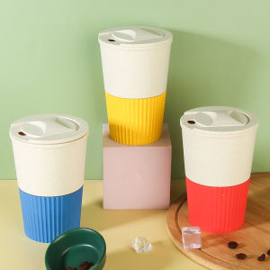 400ml Wheat Straw Plastic Coffee Cup Reusable Juice Coffee Mug Office Worker Breakfast Milk Tea Cup with Lids
