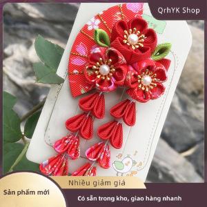 Hàng có sẵn✨ Nhật Bản Kimono vải hoa gấp Fan trẻ em Phụ kiện tóc Clip tua Mũ Nón mũ barrette