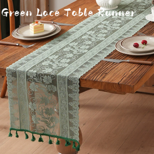 Nordic Green lace tablecloth and table runner luxurious white decorative tablecloth new style American coffee table crochet fringed 30x360cm Long Table Runner Decor For Wedding Party