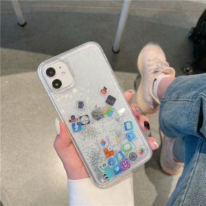 CrashStar APP Icon Quicksand Moving Clear Phone Case For iPhone 15 14 Pro Max Plus 13 12 11 Pro Max Mini XR XS X 7 + 8 Plus Hard Phone Casing Transparent Shockproof Phone Cover Shell 【Free Shipping & Ready Stock】