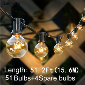 LIGHTINGGO 51.2FT/27FT String Lights G40 Bulb Patio Outdoor Waterproof Fairy String Lights Party Holiday Wedding Decoration Backyard Garland Lights