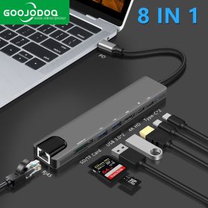 GOOJODOQ 11 in 1 USB Hub 8-in-1 8/11 Ports Type-C 3.1 to 4K HDMI USB C To 2 Ports USB 3.0 SD / TF Card Reader PD Fast Charge Adapter Dock For Macbook