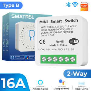 SMATRUL Tuya Wifi Mini Light Switch with Power Monitor 16A 2 way Controller Light Breaker Module Timer for Google Home/Alexa