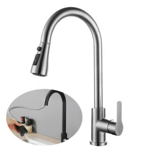 Keran air tarik dimana kepala kran air bisa menyesuaikan anda 2 mode stream dan spray material stainless sesuai gambar  Keran Air Dapur Hot & Cold Kitchen Faucet Keran Hitam  kran dapur tarik mix panas dingin