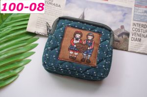100 กระเป๋าสตางค์ผ้าทอ ซิปคู่ มีลายการ์ตูน