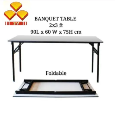 KT WARE 3V 2x3 Heavy Duty Foldable Wood Top Banquet Table/ Folding Banquet Table/ Function Table/ Catering Table/ Buffet Table/ Hall Table/ Office Table/ Meja Banquet/ Meja Lipat/ Meja Niaga/ Meja Kayu (Local)