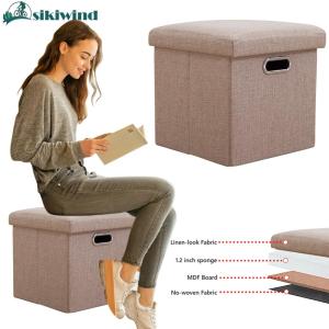 Folding Storage Ottoman Comfortable Seat 11.81x11.81x11.81inch Square Footstool for Living Room Bedroom Home Office Dorm