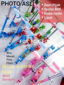 Fox- (COD) Skuter Anak 3 Roda C887 -REM KABEL Roda bisa Nyala Lampu saat berputar/ Otoped KARTUN/ SC